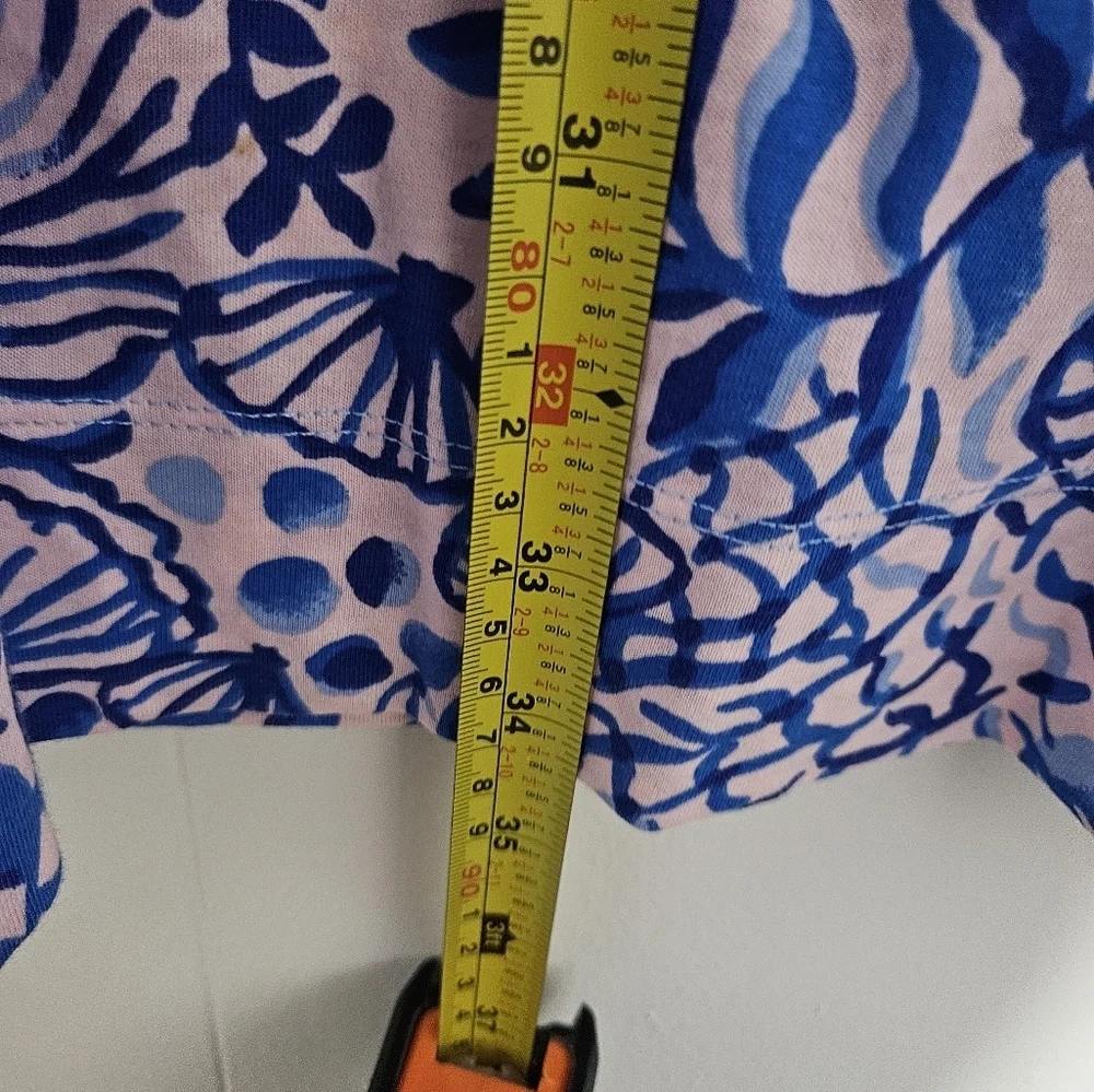 Lilly Pulitzer Haydn Mini Dress Short Puff Sleeve Blue Oceanscape Print Pink - Picture 7 of 8